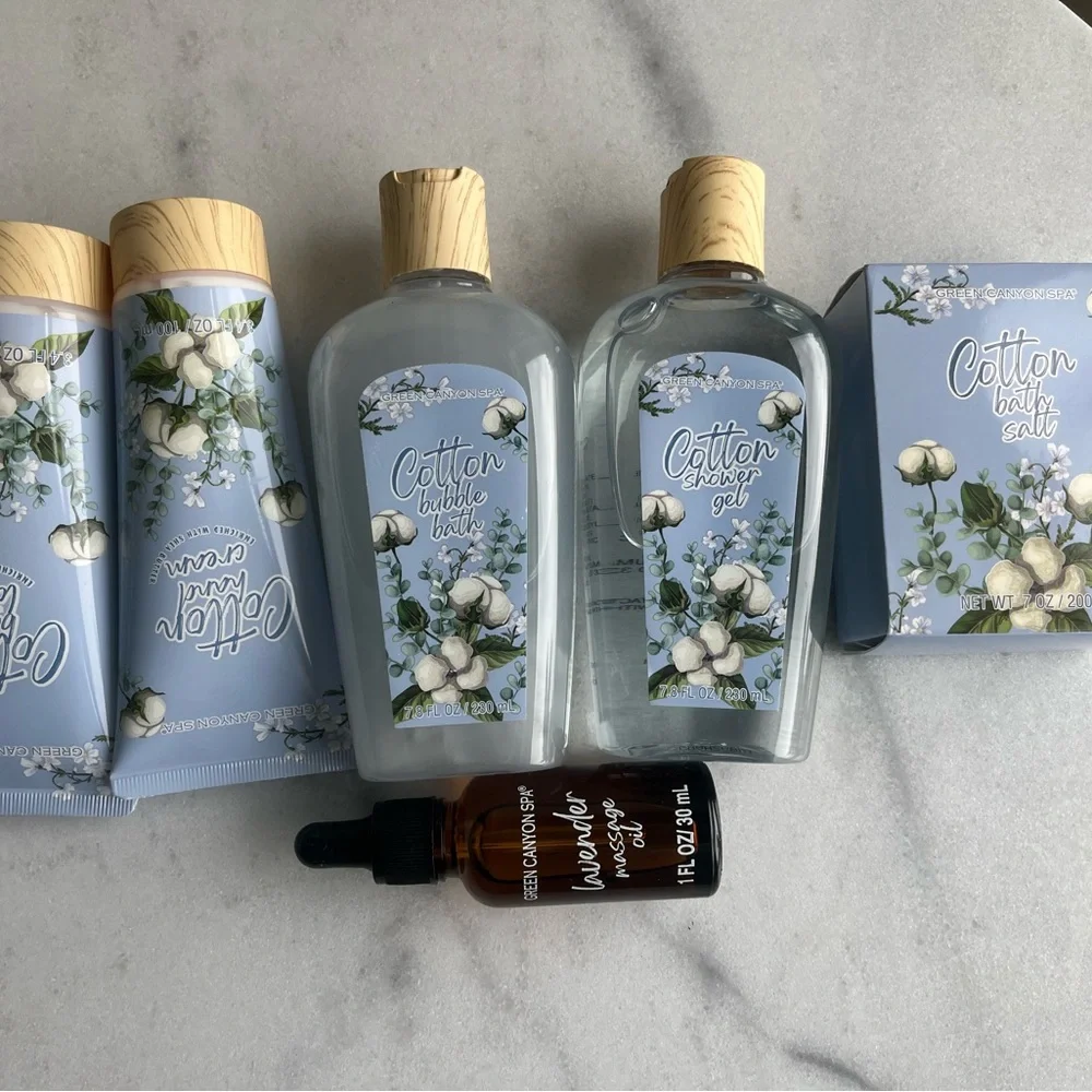 Green Canyon Spa 6pcs Cotton Lotion,Shower Gel,Bubble&Salt Bath,Hand Cream&Oil - Picture 3 of 6